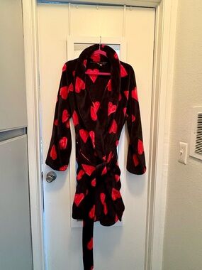 Victoria's Secret Black Robe with Red Heart Print